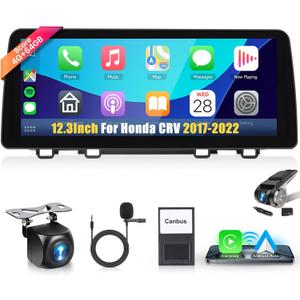 12.3" Car Stereo for Honda CRV 2017-20228Core 4+64G Wireless Carplay Android Auto,1920 * 720P IPS Touch Screen Radio,Android13/GPS/WiFi/32EQ DSP/59UI/Bluetooth5.0/DAB/FM/SWC/Backup Camera