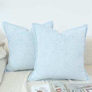 OYIMUA Chenille Throw Pillow Covers 16x16 Light Blue Set of 2 Modern Decorative Pillowcases Soft Textured Cushion Covers Accent Pillows for Couch Bed Living Room