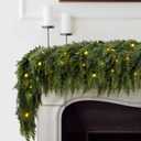 2PCS 9FT Christmas Cedar Garland with 100 Led Lights, Full 240 Pine Branches, Realistic Garland Artificial Greenery for Fireplace,Wall Indoor Outdoor Decorations