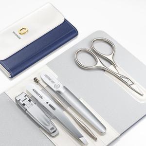 MR.GREEN Nail Clippers, 5PCS Nail Clipper Set with Ultra-Thin Fingernail Clippers,Nail File, Tweezers, Scissors, Professional Manicure Set for Men and Women, Nail Cutter with Leather Case (Blue)