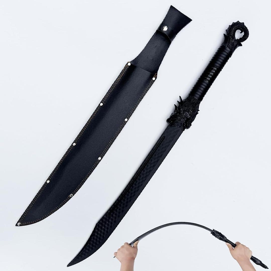 High Strength Polypropylene Martial Arts Training Sword - Unbreakable PP Plastic with Leather Sheath, Dragon Hilt DesignBlack Practice Katana Sword For Role-Playing and Stage Performance
