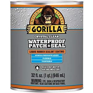 Gorilla Patch & Seal Liquid Rubber Waterproof Sealant, Crystal Clear, 32 Ounce (Pack of 1) - Seals Out Water, Air, and Moisture