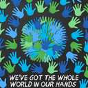 MotiMind 1000 Pcs Earth Day Bulletin Board Decorations Blue Green Hand Shaped Sticky Notes Bulk One World Together Classroom Decorations for Student School Classroom Publicity Events, 20 Sets