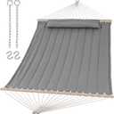 SUNCREAT Portable Double Hammock with Hardwood Spreader Bar, Extra Large Outdoor Hammock with Soft Pillow, 475 lbs Capacity, Light Gray