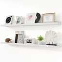 Floating Shelves for Wall, 48 inch Solid Wood Picture Ledge Shelf for Wall Storage, Nursery Book Shelves with Lip for Living Room Bathroom Bedroom Kitchen, Set of 2, Washed White (48inch, Set of 2)