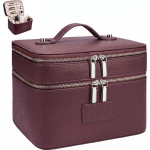 Makeup Case, Large Capacity Leather Makeup Bag for Women,Large Capacity Waterproof Double Leather Cosmetic Case,Removable Compartment Travel Organizer