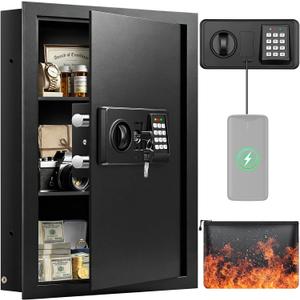 Black 22.05" Tall Wall Safes Between Studs 16" Centers with Fireproof Bag