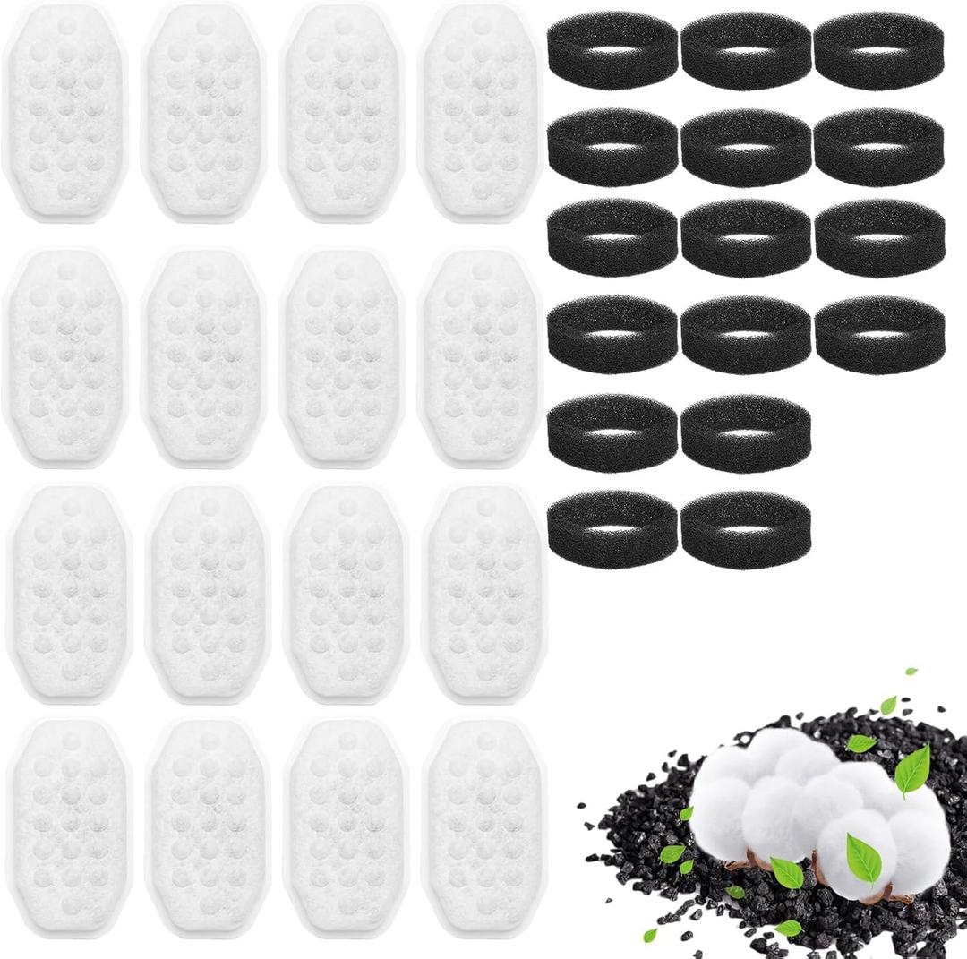 32 Pcs Cat Water Fountain Replacement Filters, 16 Pack Cat Fountain Filters with 16 Pack Sponges for 108oz/3.2L Stainless Steel Pet Water Dispenser Cat/Dog Pet Fountain Filter Replacement