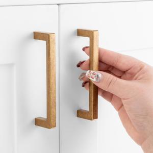 Antique Brass Cabinet Pulls, 3-3/4 Inch Hole Centers, Square Bar Kitchen Cabinet Handles ZP2401 | Pack of 10, Solid Retro Hardware for Kitchen Door Drawer Dresser Bathroom Vanity Cupboard, 3.8" (3-3/4" Hole Centers-10 Pcs)