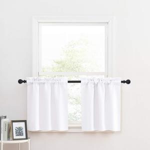 NICETOWN Room Darkening Window Curtains - Adjustable Double Rod Pocket 50% Blackout Short Window Treatment Tiers for Kitchen/Cafe/Bathroom, Pure White, 2 Panels, 29 by 24 inches + 1.6 inches Header
