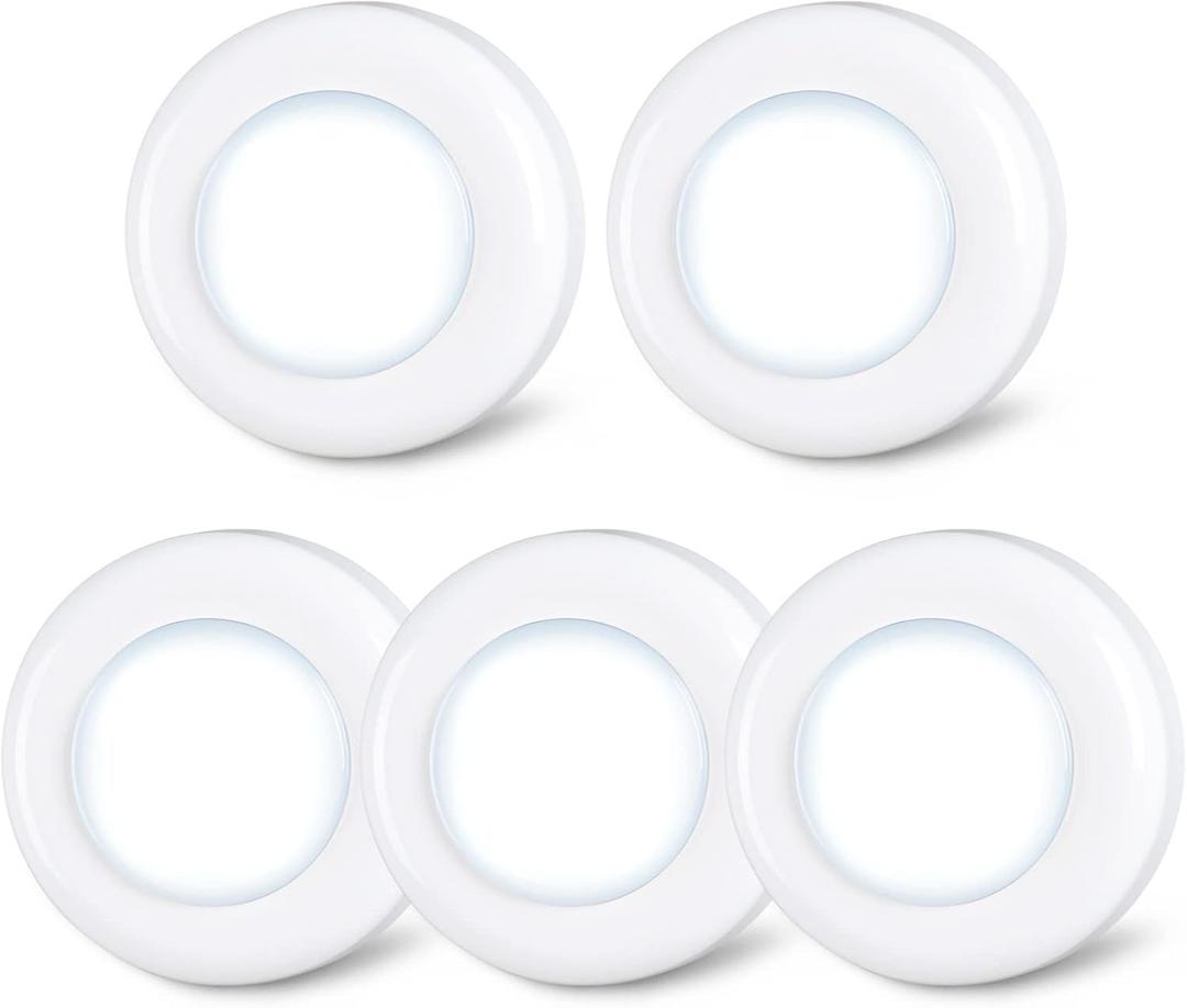STAR-SPANGLED Push Tap Light, 2.8 Mini Night Touch LED Puck Lamp, Portable Under Cabinet Lighting AAA Battery Operated Powered, DIY Stick On Lights for Closet, Counter, Kitchen, Cool White, 5 Pack