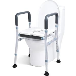 Sangohe Toilet Seat Risers for Seniors, Raised Toilet Seat with Handles, Seat Board Width Adjustable Toilet Seat Riser, 400lb Support, Elevated Toilet Seat, Fit Any Toilet, 602A