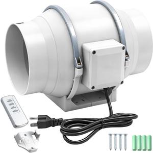 dreamdragon 6 Inch Inline Duct Fan with Remote Control, 390 CFM 75W Exhaust Fan Ventilation Exhaust Blower with Quiet Copper Motor, for Bathroom, Kitchen, Grow Tent, Hydroponics & Radon Mitigation, Medium New W/REMOTE