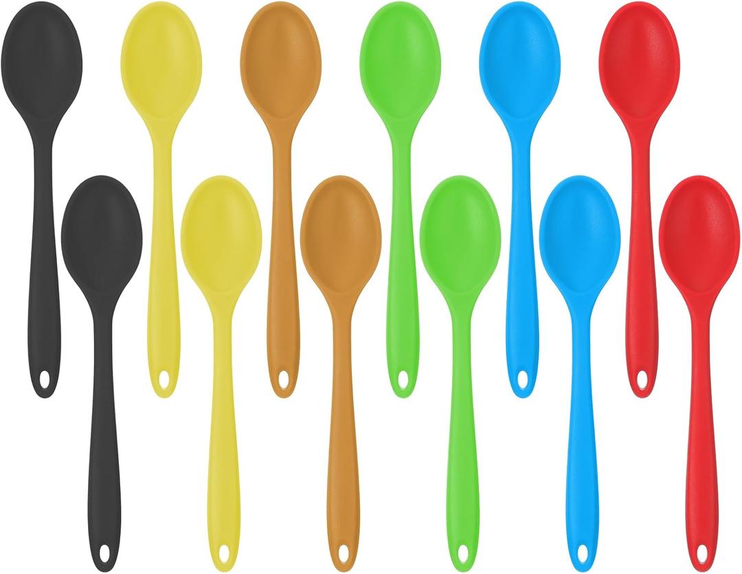 12 Pack Large Silicone Cooking Spoons 10.8'' Heat Resistant Kitchen Spoons for Cooking Silicone Serving Stirring Mixing Spoons, 6 Colors