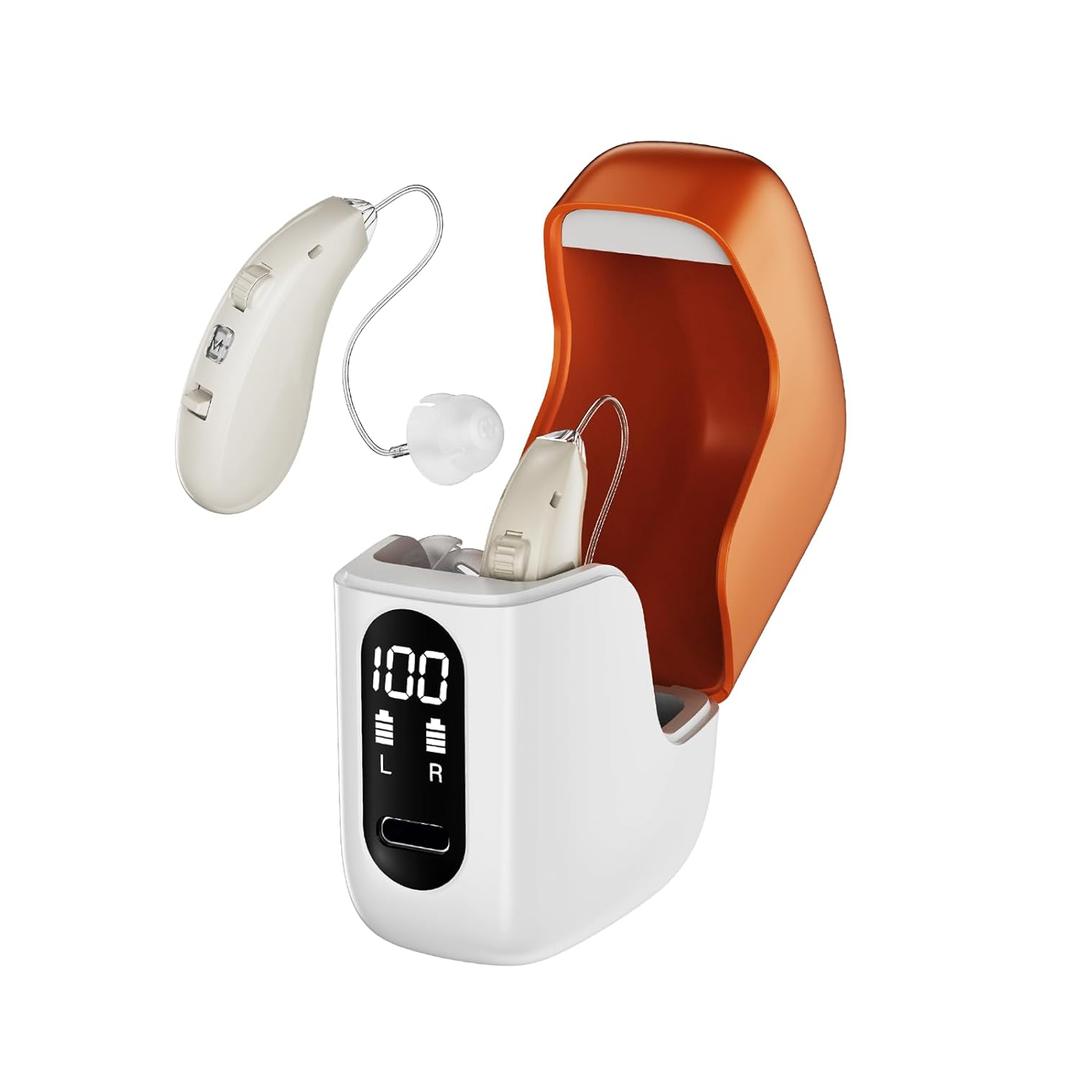 Hearing Aids, Rechargeable Hearing Aids for Seniors with Hearing Loss, Noise Cancelling & Clear Sound, Comfort & Invisible, 80H Long Battery, USB-C Fast Charge, One-Button Operation, Skin