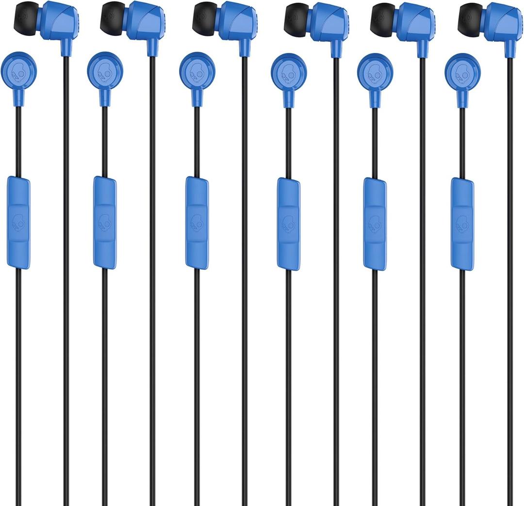 Skullcandy Jib Wired Earbuds with 3.5mm Plug, Noise Isolating Fit, Built-in Microphone Call and Track Control, Convenient for Travel (6 Pack) - Cobalt Blue