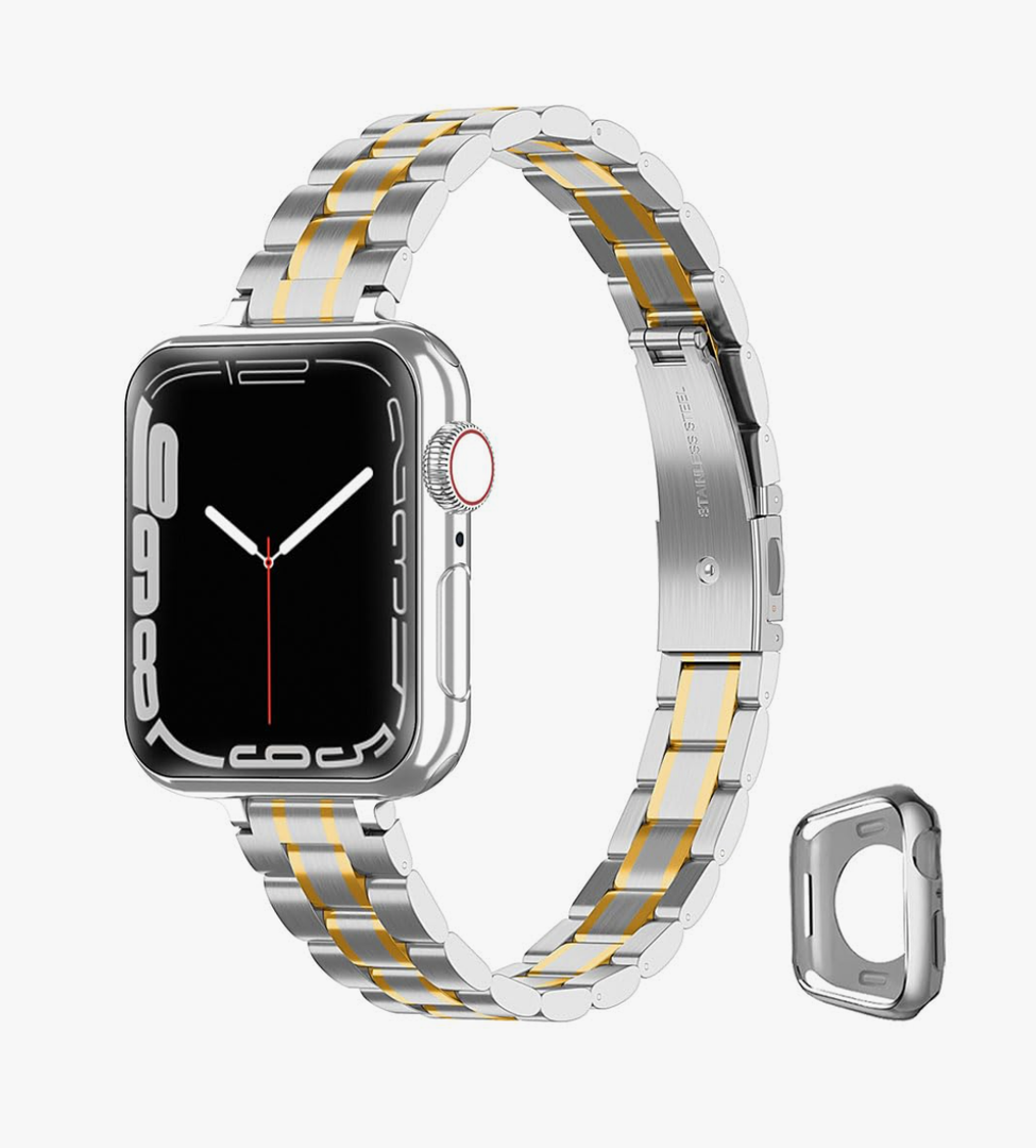 Metal band Compatible with Apple Watch Band 46mm 45mm 44mm 42mm 41mm 40mm 38mm for women, Slim Thin Stainless Steel Wristband for iWatch Series 10/9/8/7/6/5/4/3/2/6/SE
