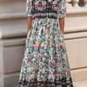 Women's Summer Boho Dresses Floral Printed Midi Dress Flowy A Line Casual Short Sleeve Sundress Beach with Pockets
