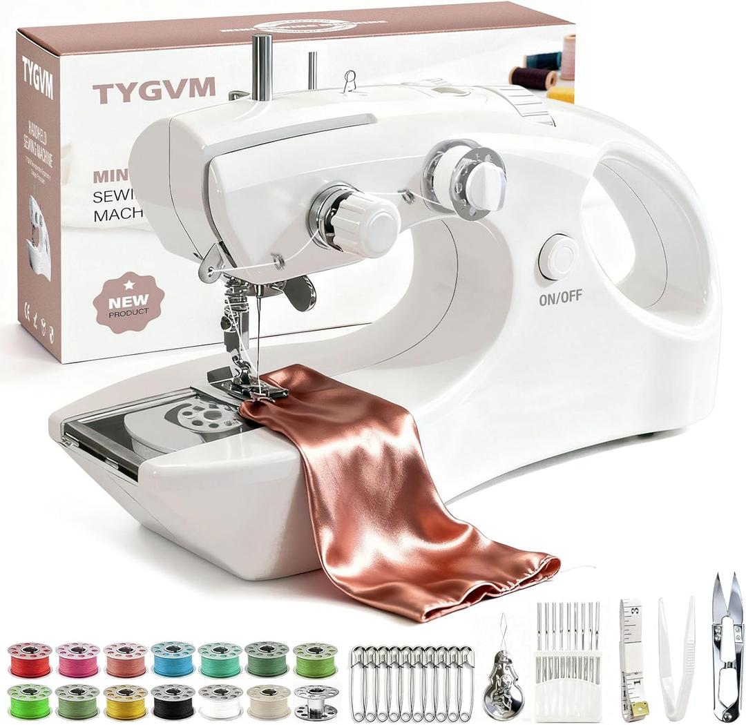Portable Cordless Handheld Sewing Machine, 2 Modes for Two-Thread Stitching. Ideal Sewing Machine for Beginners. Mini for Home, Travel, DIY, Mending (Bright White)