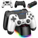 ewnol 2 Pack Controllers with Charging Dock Station for PS4 Controller, Wireless Controller Compatible with PS4/Pro/Slim Consoles, with LED Charging Dock, Black & White