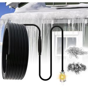 TDRD 60 feet Roof & Gutter Snow De-Icing Kit, 5W/ft Heat Tape for Roof and Gutters Ice Dam Prevention with 6 ft Power Cold