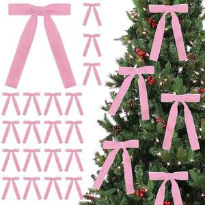 SIMISI RIBBON 24 Pcs Pink Velvet Bows Christmas Tree Ornaments Vintage Ribbon Bow for Tree Garland Wreath Rustic Crafts Gift Indoor Outdoor Xmas Decorations