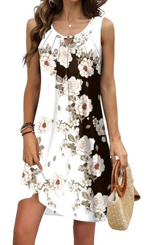 kipfall Pleated Front Summer Dresses for Women 2026 Casual Beach Floral Print Sundress Boho Tank Dress L