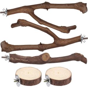 Mogoko 5PCS Bird Perch Natural Wood Grape Stick Stand, 3 Grape Stick Paw Grinding Fork Parakeet Chewing Stick 2 Parrot Stand Branch, Chewing Exercise Branches Bird Cage Accessories