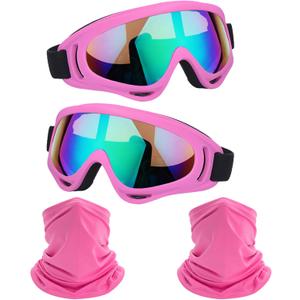 Motorcycle Goggles,2 Pack Dirt Bike ATV Motocross Riding Hiking Protective with 2 Pack Neck Breathable Bandana Mask (Rose Pink/Colorful+mask)