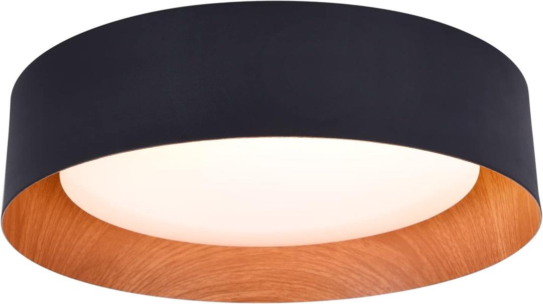 Bargeni Flush Mount Ceiling Light,13 inch Ceiling Light Fixtures,Matte Black with Wood Accent,3000K/Warm White/18W(100w Equiv.),Dimmable LED Lighting Fixtures Ceiling for Kitchen,Outdoor (13 Inch-1 Pack)