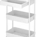 Dttwacoyh 3-Tier Rolling CartTrolley with Drawer, Multifunctional Storage Organizer with Plastic Shelf & Metal Wheels, Kitchen Storage Cart for Living Room, Kitchen, Office, Bathroom, White