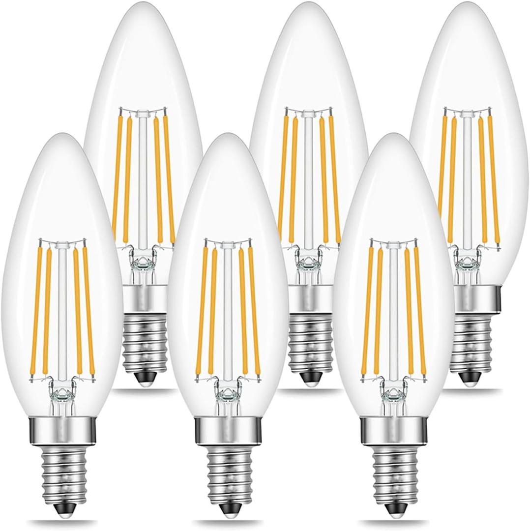 E14 European Base LED Candelabra Light Bulbs 40W Equivalent, Warm White 2700K, 400LM, B11 4W Bulbs for for Turkish Lamp, European Chandeliers, 6 Pack
