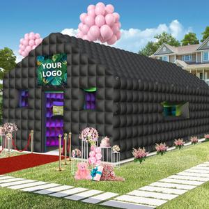 WUHUWOO Inflatable Nightclub 20x16.8x12 Ft, Large Black Inflatable Club Tent with 2 Doors and Logo Area, Inflatable Party Tent for Adults Birthday Backyard Wedding Rental
