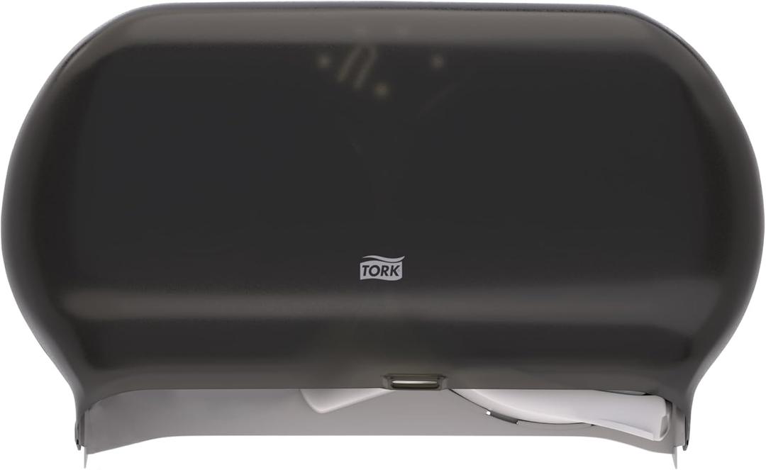 Tork Twin Jumbo Toilet Paper Roll Dispenser Smoke T22, Refill Indicator Window, 56TR Tork Twin Jumbo Toilet Paper Roll Dispenser Smoke T22, Refill Indicator Window, 56TR