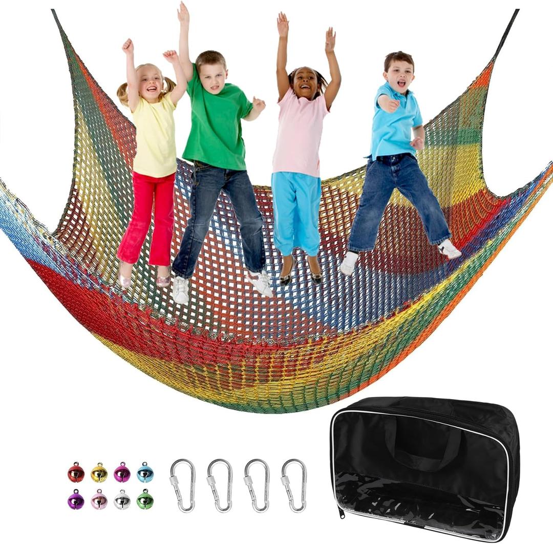 Playground Safety Net 6.5' x 9.8', Double Layers Climbing Cargo Net for Kids, Multicolored Playground Net for Tree House, Obstacle Training, Back Yard (Multicolour)