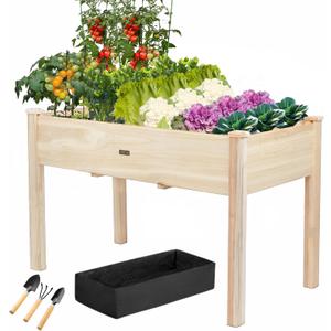 48x24x30in Raised Garden Bed,Elevated Wooden Horticulture Planter Box with Legs Standing Growing Bed for Backyard/Patio/Gardener,210lb Capacity-Natural