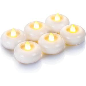 Homemory 2 Flameless Led Floating Candles, 200 Hour Plastic Battery Operated Flickering Waterproof Tealights for Cylinder Vases, Centerpieces at Wedding, Party, Pool, Holiday(6Pack, White Base)