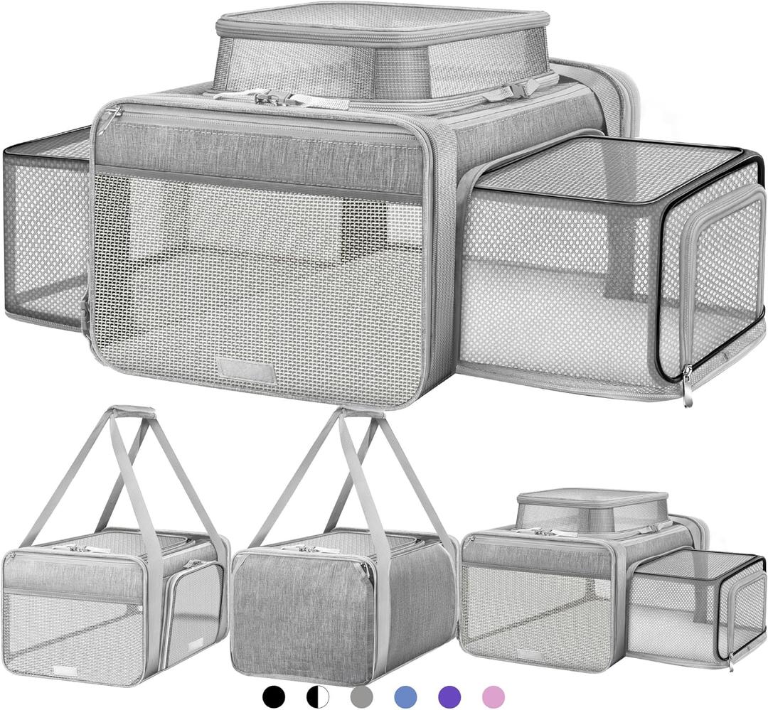 Top and 2 Sides Expandable Cat Carrier 18x13.5x9.5, TSA Airline Approved Dog Carriers for Small Dogs, Soft-Sided Pet Carrier with Self-Locking Zippers for Kitten,Rabbit, Puppy, Guinea Pig Grey