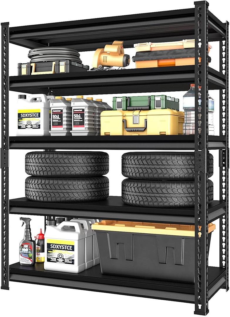 Garage Shelving Heavy Duty 2500LBS Loads, 48" W Adjustable Garage Storage Shelves, 5-Tier Metal Shelving Units and Storage, Industrial Utility Shelf, 48" Wx18 Dx78 H,Black