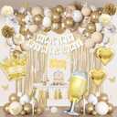 White and Golden Birthday Party Decorations Happy Birthday Banner Fringe Curtains Butterfly Gold White Sand Confetti Foil Balloons Happy Birthday