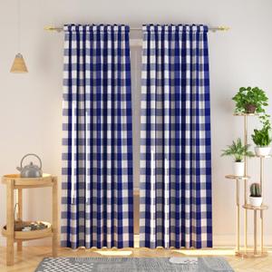 Buffalo Check Curtains 108 inch Long Farmhouse Living Room Divider Bedroom Gingham Plaid Window Curtain Panels Sliding Glass Door Drapes 2 Panels Rod Pocket Window Treatment Set Navy Blue & White