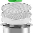Stainless Steel Garden Sieve & Soil Sifter Tool - 9.5 Inch Stackable Sifting Pan with 3 Mesh Sizes (0.043"/0.133"/0.204") for Sand, Bonsai Soil - Includes Mini Shovels & Scoop (1 Pack) (Silver)