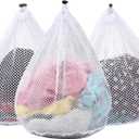 3Pcs Mesh Laundry Bags Washing Machine Mesh Wash Bags Jumbo for Delicates Clothes,Bed Linen,Toys with Drawstring Closure Sturdy(3 XXLarge 28 x 26 Inches) (White)