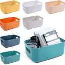 OWill 7 Pcs 2.1 L Plastic Storage Bins and Baskets for Efficient Home Classroom Organization Small Containers in Multicolour for Kitchen, Cupboard box, and Bathroom Organizer on Shelves and Tubs 