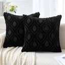 MIULEE Black Throw Pillow Covers 18x18 Inch, Soft Winter Plush Faux Wool Couch Pillow Covers Set of 2 Decorative Farmhouse Boho Throw Pillows for Sofa Living Room Bed