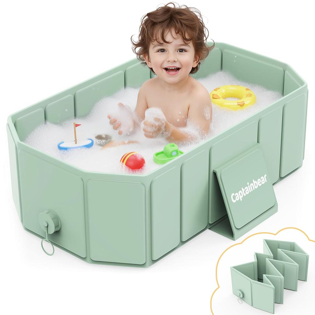 Captainbear Baby Bathtub for Infants to Toddler, Non-slip Baby Bath Tubs with Bathtub Support, Collapsible Toddler Tub for kids, Foldable&Portable Travel Baby Bath Tub for Sink Bath,Tub,Bathroom,6M-5Y