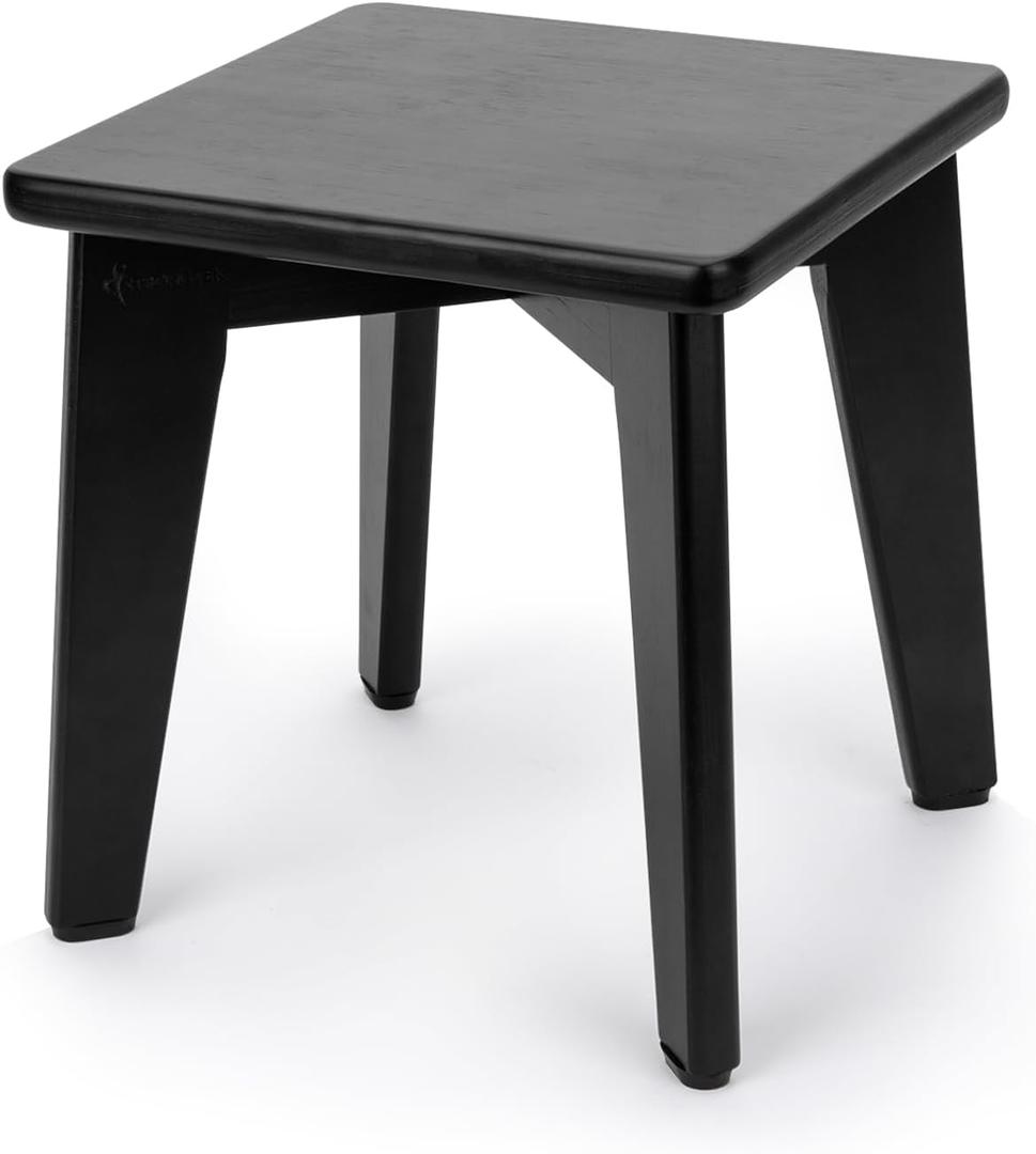 StrongTek Bamboo Step Stool for Kids and Adults, Natural Material, Sturdy and Versatile Short Foot Stool for Bathroom, Kitchen, Bedroom, Compact 10-inch Small Wood Stool, Plant Stand (Black)