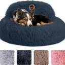 PetJett Calming Dog Bed Medium Size Dog - 30'' Donut Bed, Washable Dog Bed, Anti-Slip & Super Soft Fluffy Plush Round Dog Bed, Anti-Anxiety Premium Comfort Pet Bed, Fits Dogs Upto 45 lbs - Dark Grey