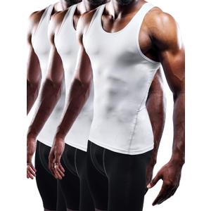 NELEUS Men's Athletic 3 Pack Compression Tank Top Dry Fit Undershirts, White, L, EUR XL