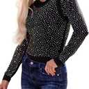 Women's Sexy Rhinestone Sheer Mesh Long Sleeves Bodysuit, L